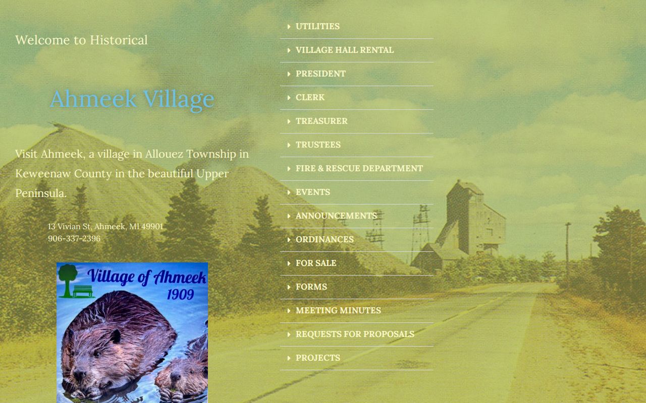 Keweenaw County Ahmeek court records routing context at the Ahmeek Village Hall source page