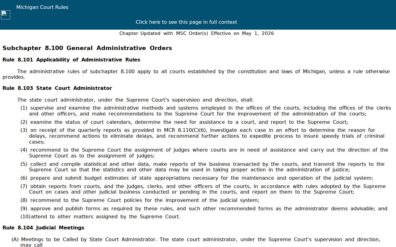 Michigan Court Rules Chapter 8 public access text