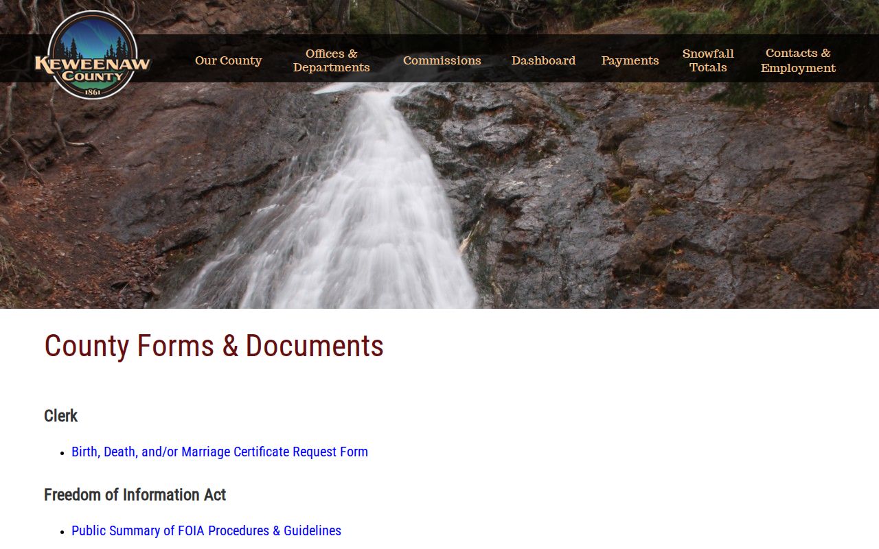 Keweenaw County court records county forms page