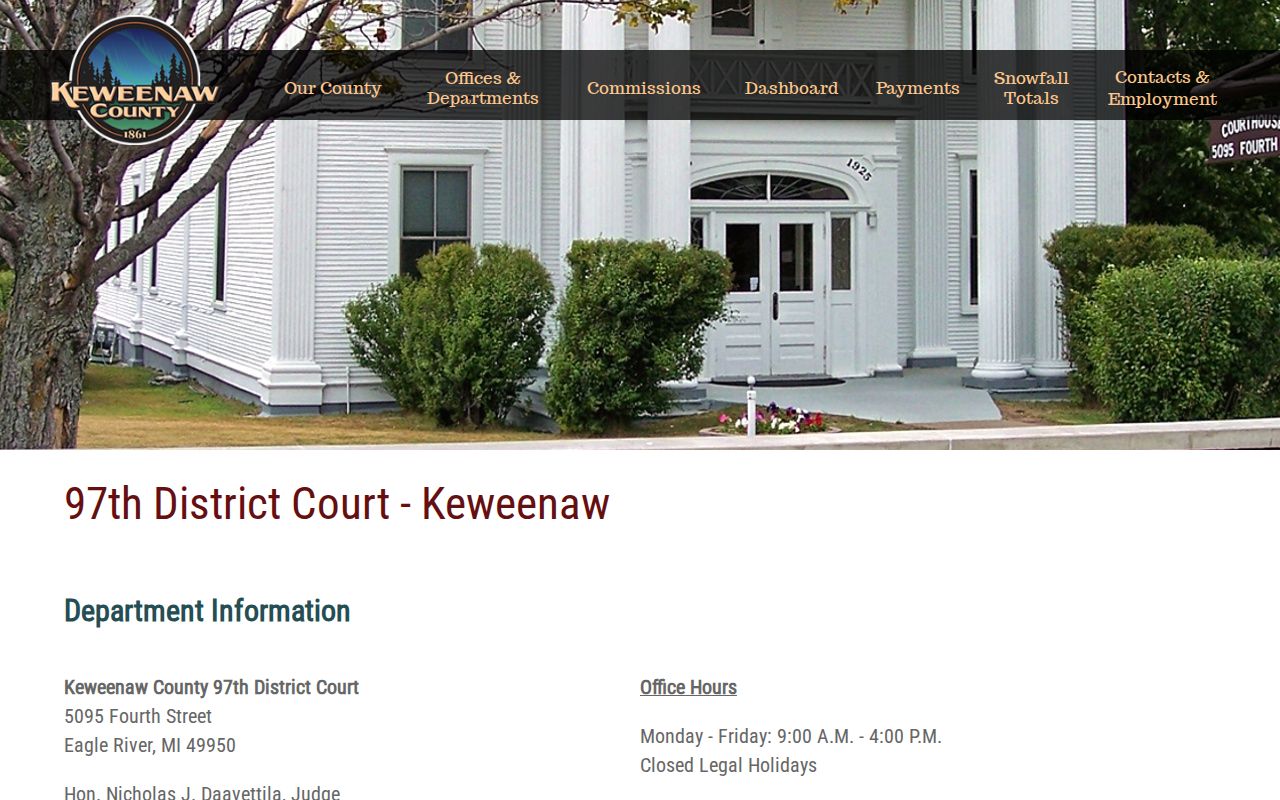 Keweenaw County 97th District Court service page