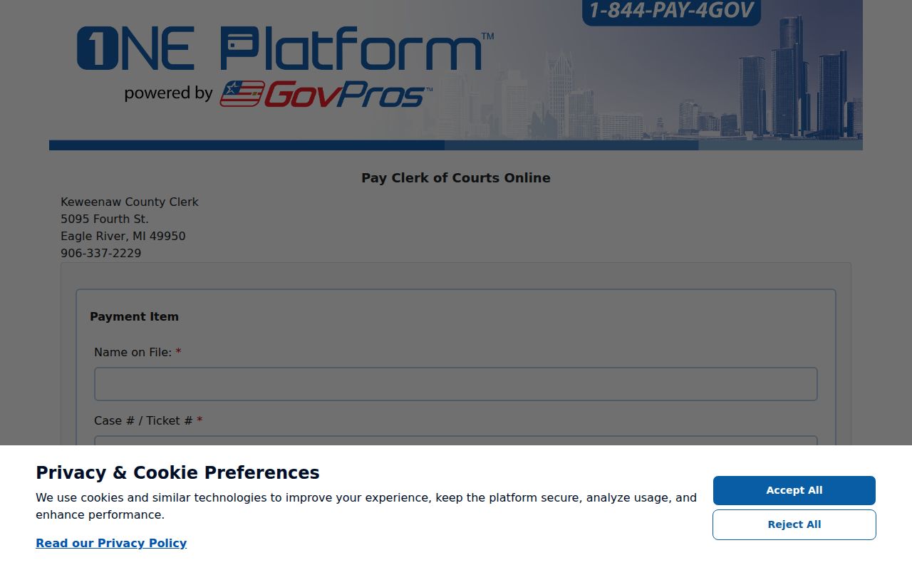 Keweenaw County traffic court clerk payment portal