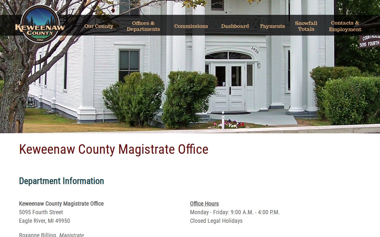 Keweenaw County traffic court magistrate page